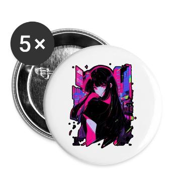 Anime girl kitsune posing, cute , fox, - Buttons large 2.2''/56 mm (5-pack) - white - Front