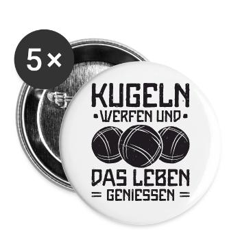 Boule Spruch Kugeln werfen Boccia Spiel Botcha - Buttons groß 56 mm (5er Pack) - Weiß - Vorne