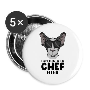 coole Katze - Orientalisch Kurzhaar Katze - Chef - Buttons groß 56 mm (5er Pack) - Weiß - Vorne