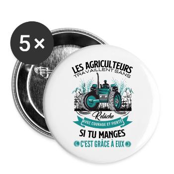 Agriculture agriculteur - Lot de 5 grands badges (56 mm) - blanc - Devant