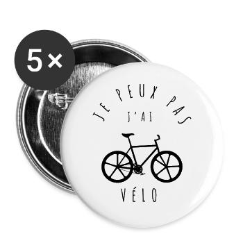 Je peux pas, j'ai vélo - T-shirt pour cyclistes - Lot de 5 grands badges (56 mm) - blanc - Devant