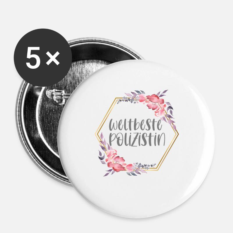 Weltbeste Polizistin Polizei Beruf Geschenk - Buttons groß 56 mm (5er Pack) - Weiß