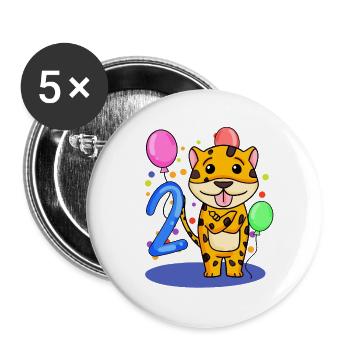 2 birthday 2 years old with animal motif - two - Buttons large 2.2''/56 mm (5-pack) - white - Front