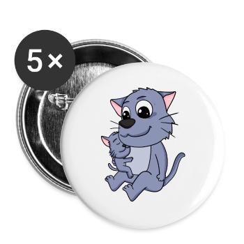 Cat Family - Cat with Baby - Buttons large 2.2''/56 mm (5-pack) - white - Front