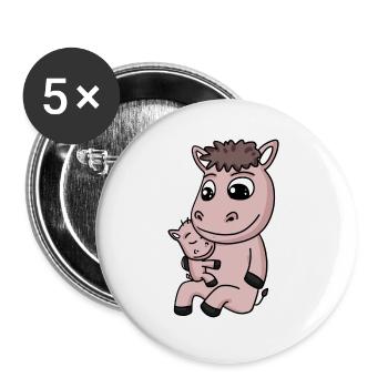Famille Cheval - Cheval avec bébé - Lot de 5 grands badges (56 mm) - blanc - Devant