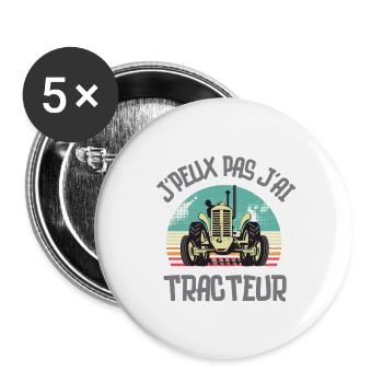 Fermier fermière tracteur - Lot de 5 grands badges (56 mm) - blanc - Devant