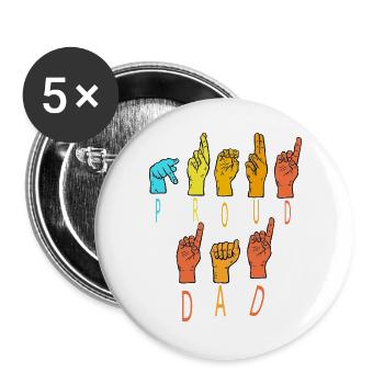 Proud Dad Regenbogenhände - Buttons groß 56 mm (5er Pack) - Weiß - Vorne