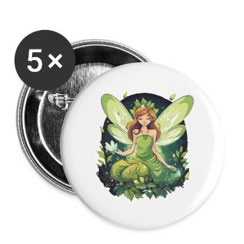 Wald Fee - Buttons groß 56 mm (5er Pack) - Weiß - Vorne