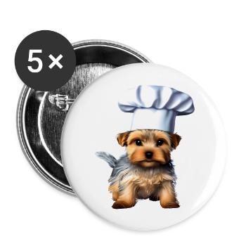 Restaurateur, Chiot chien, Chien cuisinier, Yorkshire Terrier - Lot de 5 grands badges (56 mm) - blanc - Devant