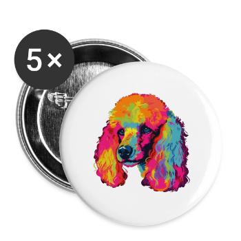 Poodle Dog Colorful - Buttons large 2.2''/56 mm (5-pack) - white - Front