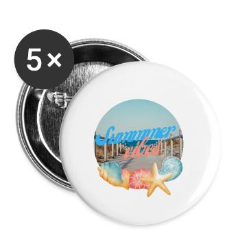 été, soleil, soleil, plage, mer, bonne humeur - Lot de 5 grands badges (56 mm) - blanc - Devant