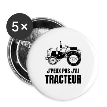 Humour tracteur agriculture - Lot de 5 grands badges (56 mm) - blanc - Devant