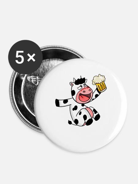 Betrunkene Kuh - Bier - Buttons groß 56 mm (5er Pack) - Weiß