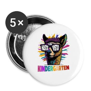 Hasta La Vista Einschulung 1.Klasse Lama Alpaka - Buttons groß 56 mm (5er Pack) - Weiß - Vorne