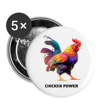 CHICKEN POWER - Buttons groß 56 mm (5er Pack) - Weiß - Vorne