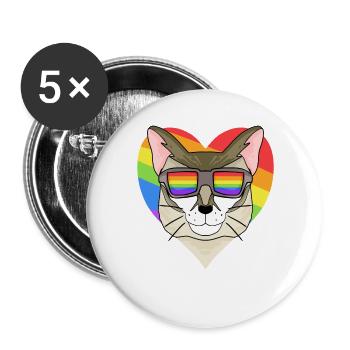 Rainbow - Cat Singapura with glasses and heart - Buttons large 2.2''/56 mm (5-pack) - white - Front