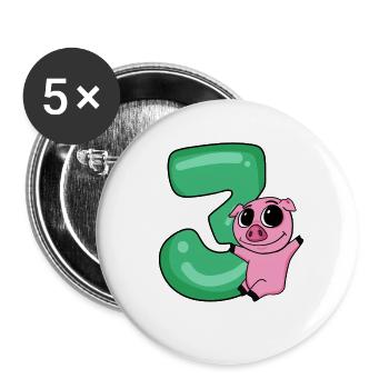 3 birthday 3 years old with animal motif - three - Buttons large 2.2''/56 mm (5-pack) - white - Front