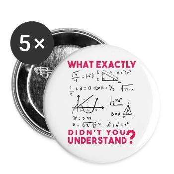 Dictons mathématiques amusants, physique et formule mathématique - Lot de 5 grands badges (56 mm) - blanc - Devant
