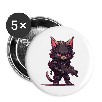 Cat Biker in the style of Post Apocalyptic - Buttons large 2.2''/56 mm (5-pack) - white - Front