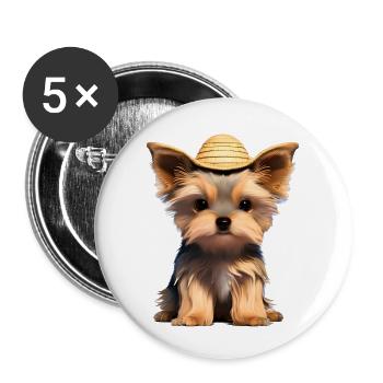 Dog Owner Yorkshire Terrier Puppy Dog - Buttons large 2.2''/56 mm (5-pack) - white - Front