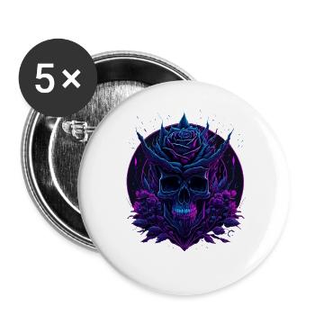 lila neon Skull and Roses - Buttons groß 56 mm (5er Pack) - Weiß - Vorne