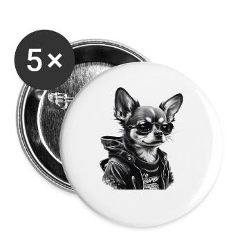 Chihuahua | Biker | Motorrad | Hund | Papa | Opa - Buttons groß 56 mm (5er Pack) - Weiß - Vorne