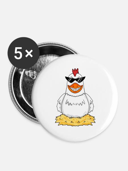 Hühner Huhn Hahn Hühnerbauer Hühnerstall - Buttons groß 56 mm (5er Pack) - Weiß