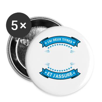 Papa Papy Deux Titres Cadeau Humoristique - Lot de 5 grands badges (56 mm) - blanc - Devant