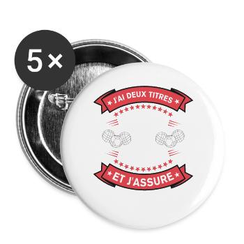 Deux Titres Papy Et Bouliste Cadeau Pétanque - Lot de 5 grands badges (56 mm) - blanc - Devant