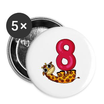 8ème anniversaire motif girafe - huit ans - Lot de 5 grands badges (56 mm) - blanc - Devant