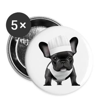 Bulldogge Hunde Hundebesitzer Gastronom Hund Köche - Buttons groß 56 mm (5er Pack) - Weiß - Vorne