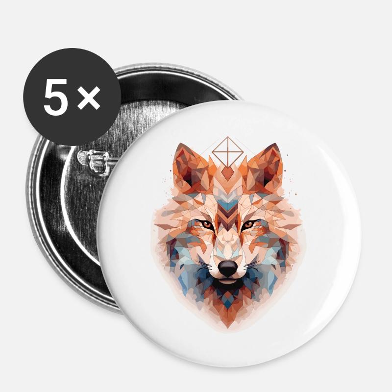 Geometric wolf's head - Buttons large 2.2''/56 mm (5-pack) - white