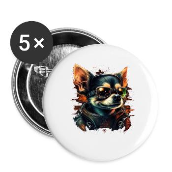Chihuahua | Motard | Moto | Chien | Papa | - Lot de 5 grands badges (56 mm) - blanc - Devant
