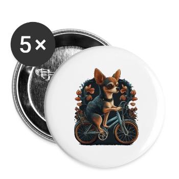 Chihuahua | Fahrrad | Hund | Radfahren | Radfahrer - Buttons groß 56 mm (5er Pack) - Weiß - Vorne