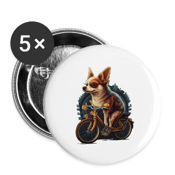 Chihuahua | Fahrrad | Hund | Radfahren | Radfahrer - Buttons groß 56 mm (5er Pack) - Weiß - Vorne