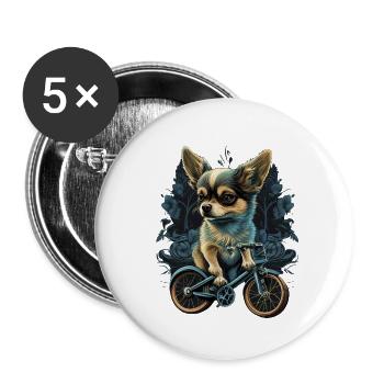 Chihuahua | Fahrrad | Hund | Radfahren | Radfahrer - Buttons groß 56 mm (5er Pack) - Weiß - Vorne