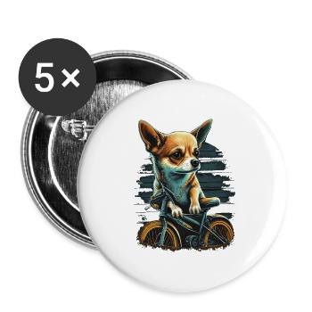 Chihuahua | Fahrrad | Hund | Radfahren | Radfahrer - Buttons groß 56 mm (5er Pack) - Weiß - Vorne
