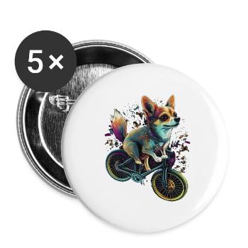 Chihuahua | Fahrrad | Hund | Radfahren | Radfahrer - Buttons groß 56 mm (5er Pack) - Weiß - Vorne
