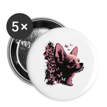 Chihuahua Dog Butterfly 13 - Buttons groß 56 mm (5er Pack) - Weiß - Vorne