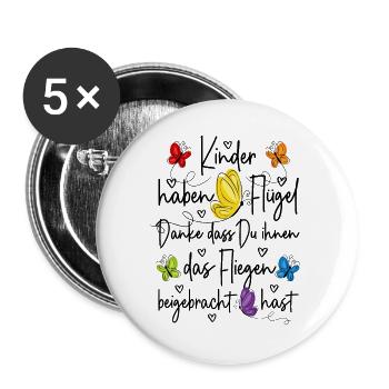 Kita Abschied Danke - Kinder haben Flügel  - Buttons groß 56 mm (5er Pack) - Weiß - Vorne