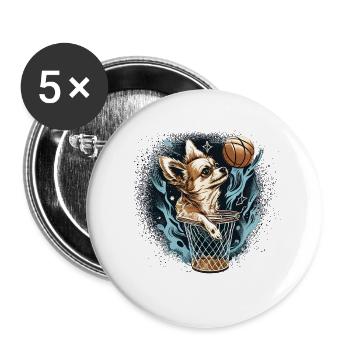 Chihuahua | Basketball Spieler | Sport Dunk | - Buttons groß 56 mm (5er Pack) - Weiß - Vorne