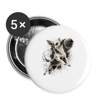 Chihuahua | Basketball Spieler | Sport Dunk | - Buttons groß 56 mm (5er Pack) - Weiß - Vorne