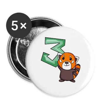 3rd Birthday Motif Red Panda - three years old - Buttons large 2.2''/56 mm (5-pack) - white - Front