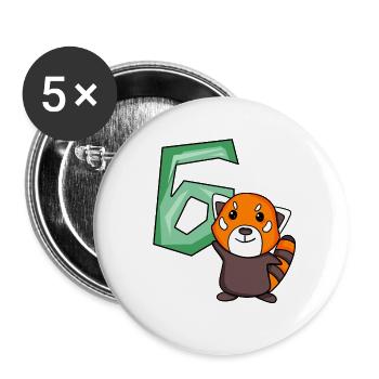 6. Geburtstag Motiv Roter Panda - sechs Jahre alt - Buttons groß 56 mm (5er Pack) - Weiß - Vorne