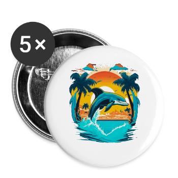 Springender Delphin im Sonnenuntergang - Buttons groß 56 mm (5er Pack) - Weiß - Vorne