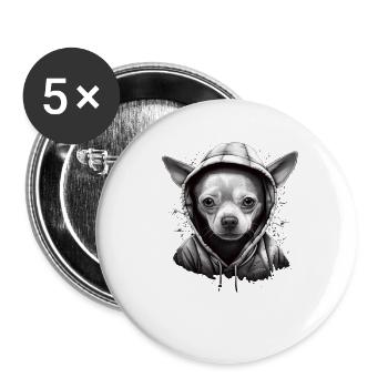 Chihuahua |Cool Dog | Rap | Hip-Hop | Gangster | - Buttons large 2.2''/56 mm (5-pack) - white - Front