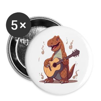 Dinosaure avec guitare pour musiciens - Lot de 5 grands badges (56 mm) - blanc - Devant