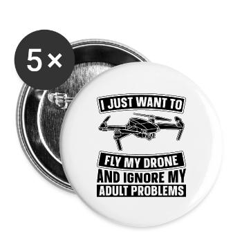 I Just Want To Fly My Remote Control Drone Racer - Buttons groß 56 mm (5er Pack) - Weiß - Vorne