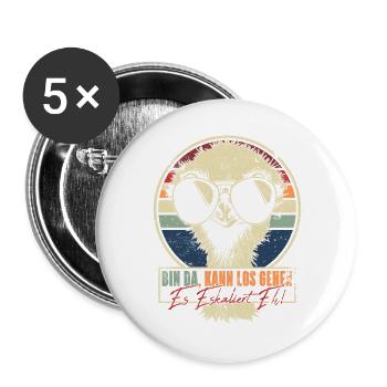 Bin Da Kann Los Gehen Es Eskaliert Eh Strauß Retro - Buttons groß 56 mm (5er Pack) - Weiß - Vorne