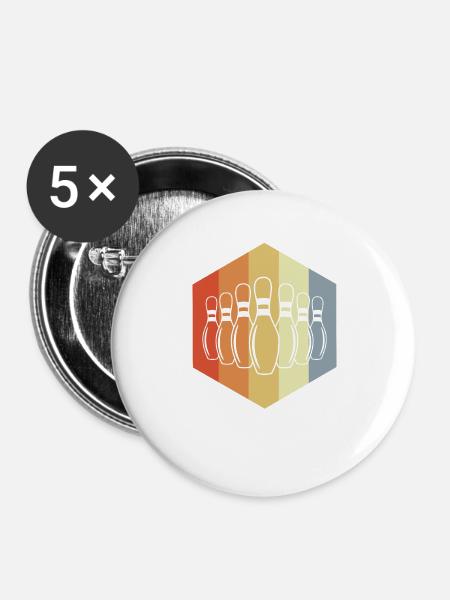 Bowling Pins - Buttons groß 56 mm (5er Pack) - Weiß